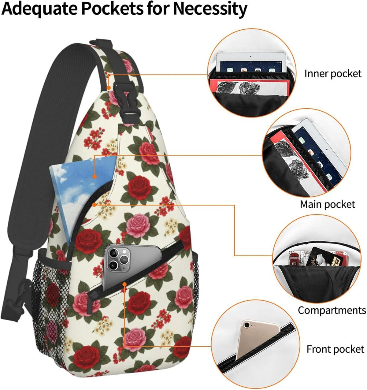 Men Women Sling Shoulder Backpack Casual Carrying Tote Case Crossbody Travel Bag, Anti-Theft Multipurpose Carry On Bag, Dolphin Lotus Crossbody Bag