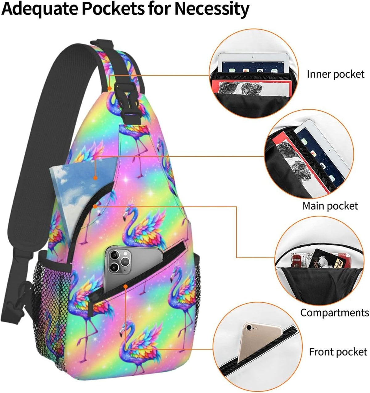 Men Women Sling Shoulder Backpack Casual Carrying Tote Case Crossbody Travel Bag, Anti-Theft Multipurpose Carry On Bag, Dolphin Lotus Crossbody Bag