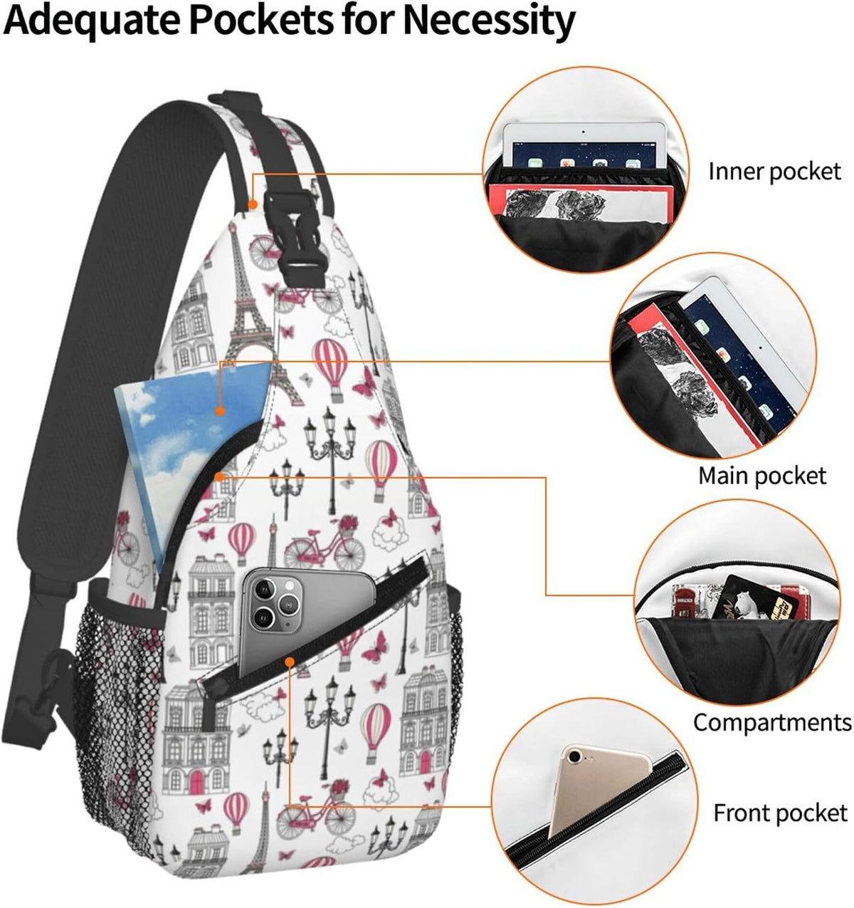 Men Women Sling Shoulder Backpack Casual Carrying Tote Case Crossbody Travel Bag, Anti-Theft Multipurpose Carry On Bag, Dolphin Lotus Crossbody Bag