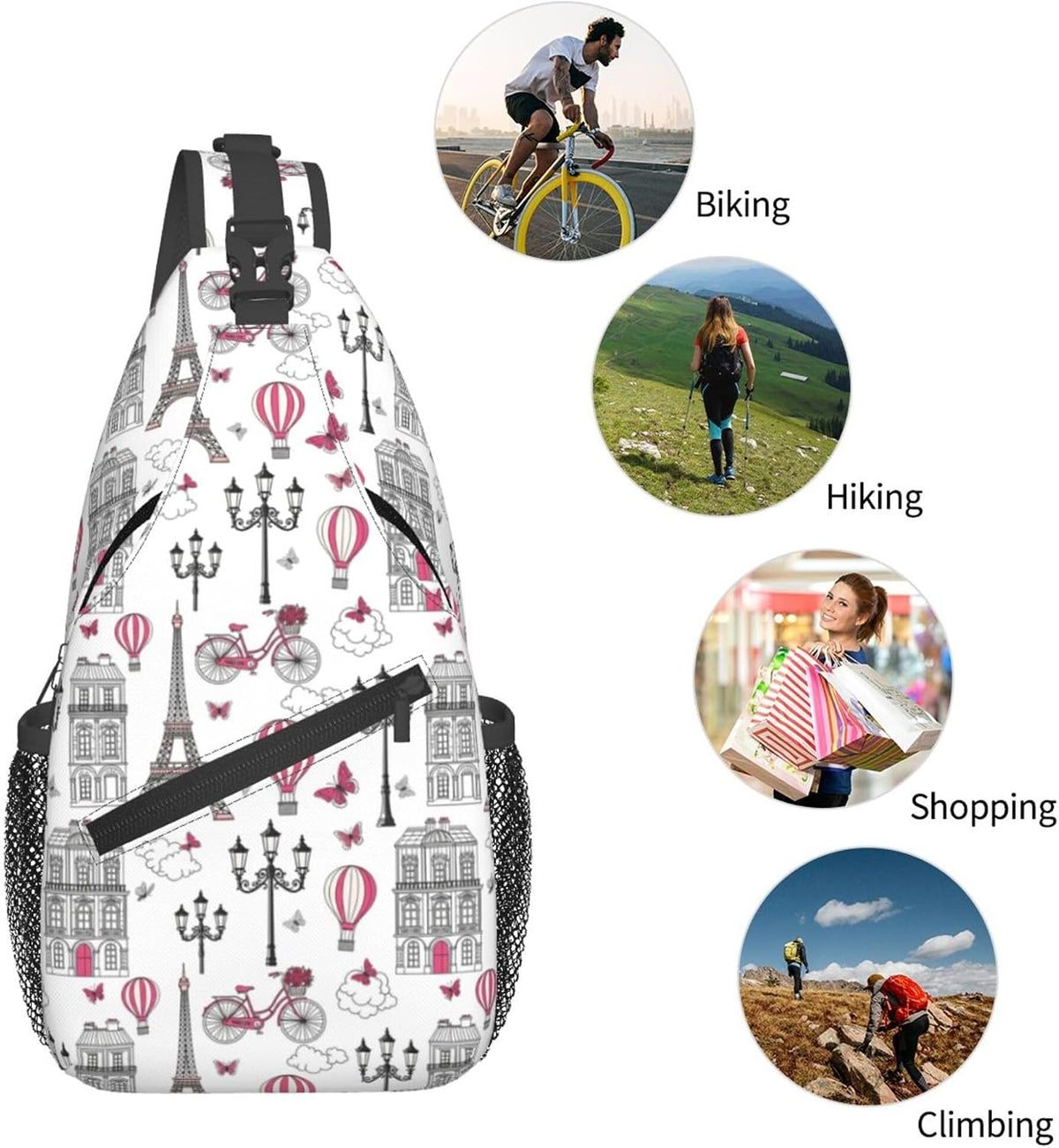 Men Women Sling Shoulder Backpack Casual Carrying Tote Case Crossbody Travel Bag, Anti-Theft Multipurpose Carry On Bag, Dolphin Lotus Crossbody Bag