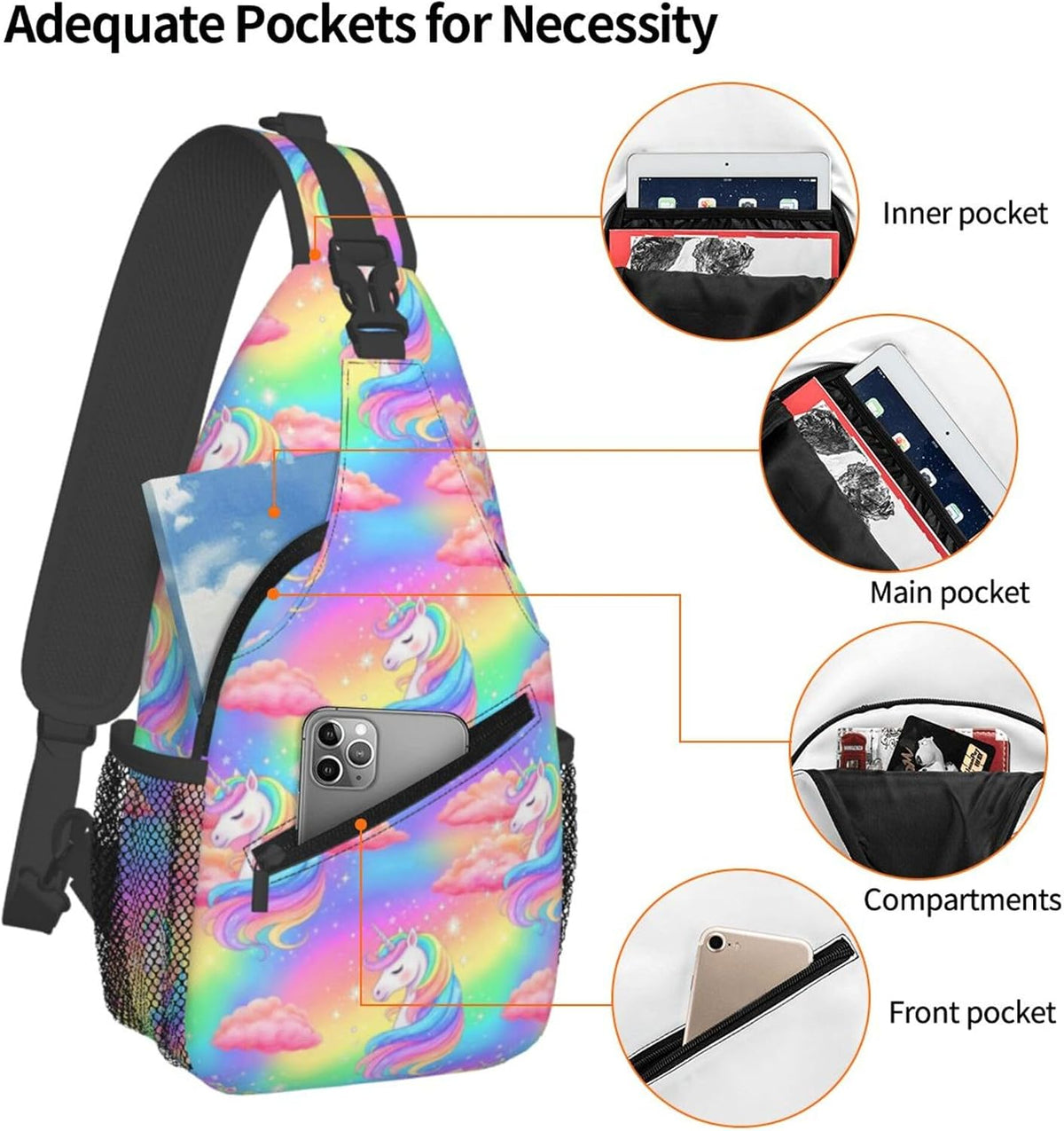 Men Women Sling Shoulder Backpack Casual Carrying Tote Case Crossbody Travel Bag, Anti-Theft Multipurpose Carry On Bag, Dolphin Lotus Crossbody Bag