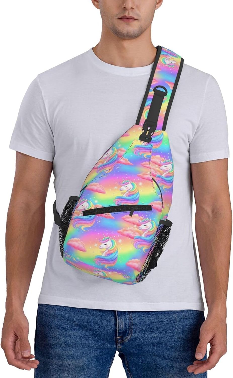 Men Women Sling Shoulder Backpack Casual Carrying Tote Case Crossbody Travel Bag, Anti-Theft Multipurpose Carry On Bag, Dolphin Lotus Crossbody Bag
