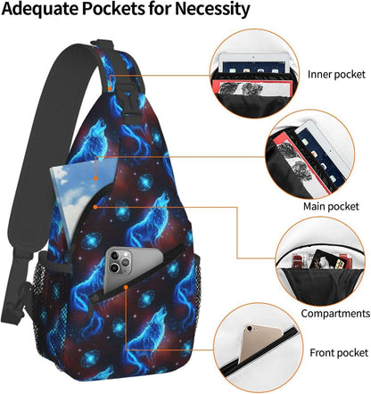 Men Women Sling Shoulder Backpack Casual Carrying Tote Case Crossbody Travel Bag, Anti-Theft Multipurpose Carry On Bag, Dolphin Lotus Crossbody Bag