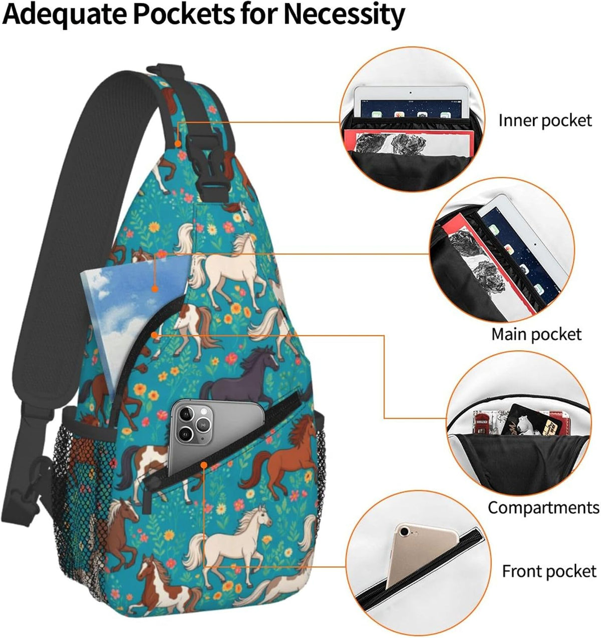 Men Women Sling Shoulder Backpack Casual Carrying Tote Case Crossbody Travel Bag, Anti-Theft Multipurpose Carry On Bag, Dolphin Lotus Crossbody Bag