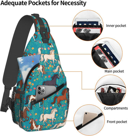 Men Women Sling Shoulder Backpack Casual Carrying Tote Case Crossbody Travel Bag, Anti-Theft Multipurpose Carry On Bag, Dolphin Lotus Crossbody Bag