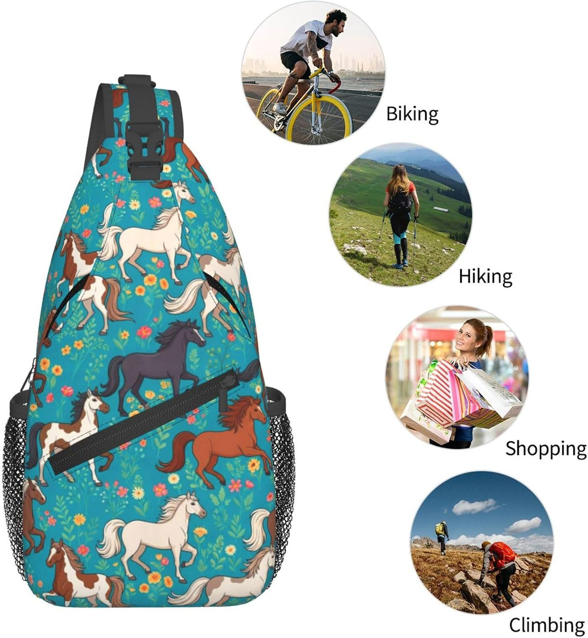 Men Women Sling Shoulder Backpack Casual Carrying Tote Case Crossbody Travel Bag, Anti-Theft Multipurpose Carry On Bag, Dolphin Lotus Crossbody Bag