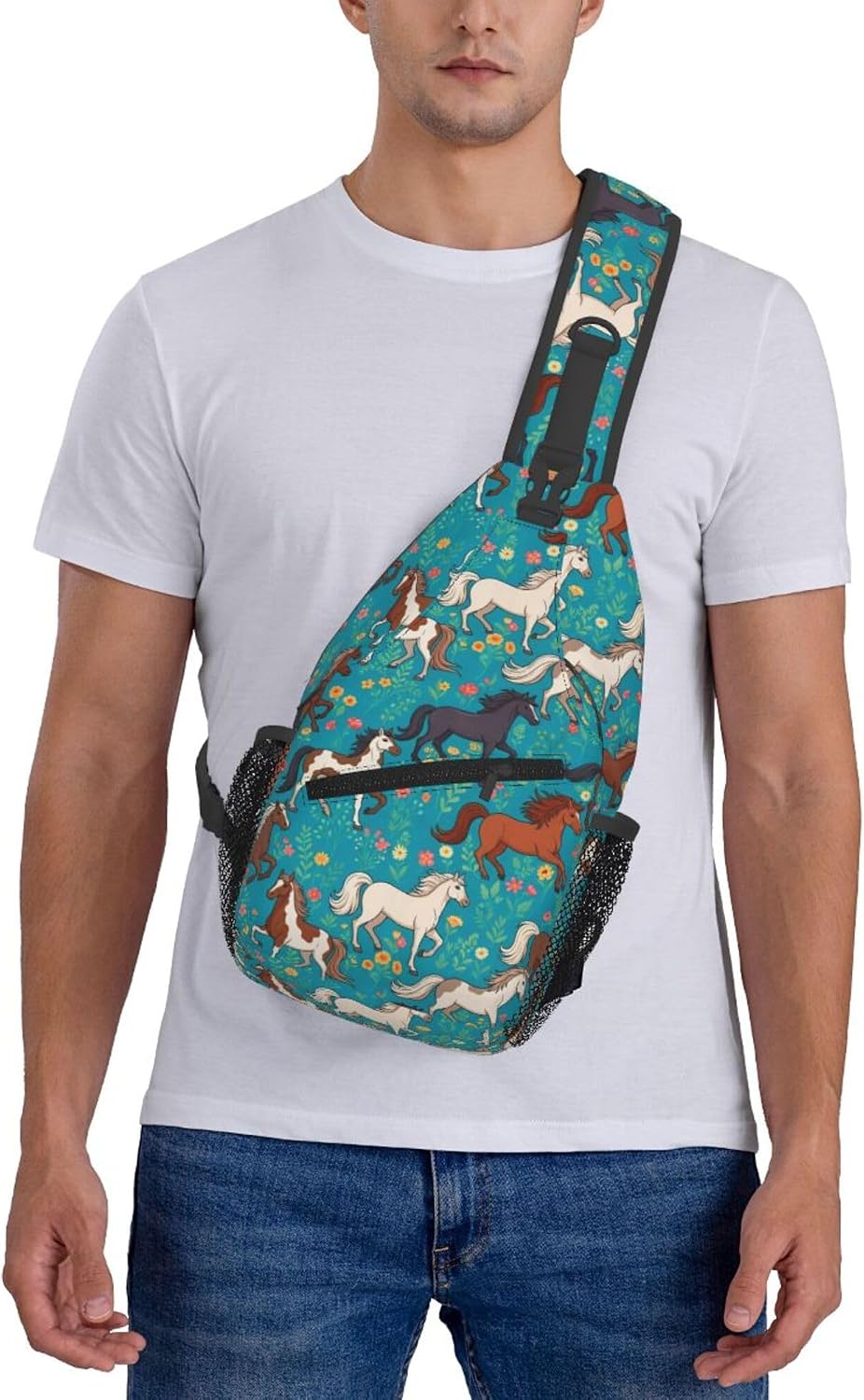Men Women Sling Shoulder Backpack Casual Carrying Tote Case Crossbody Travel Bag, Anti-Theft Multipurpose Carry On Bag, Dolphin Lotus Crossbody Bag