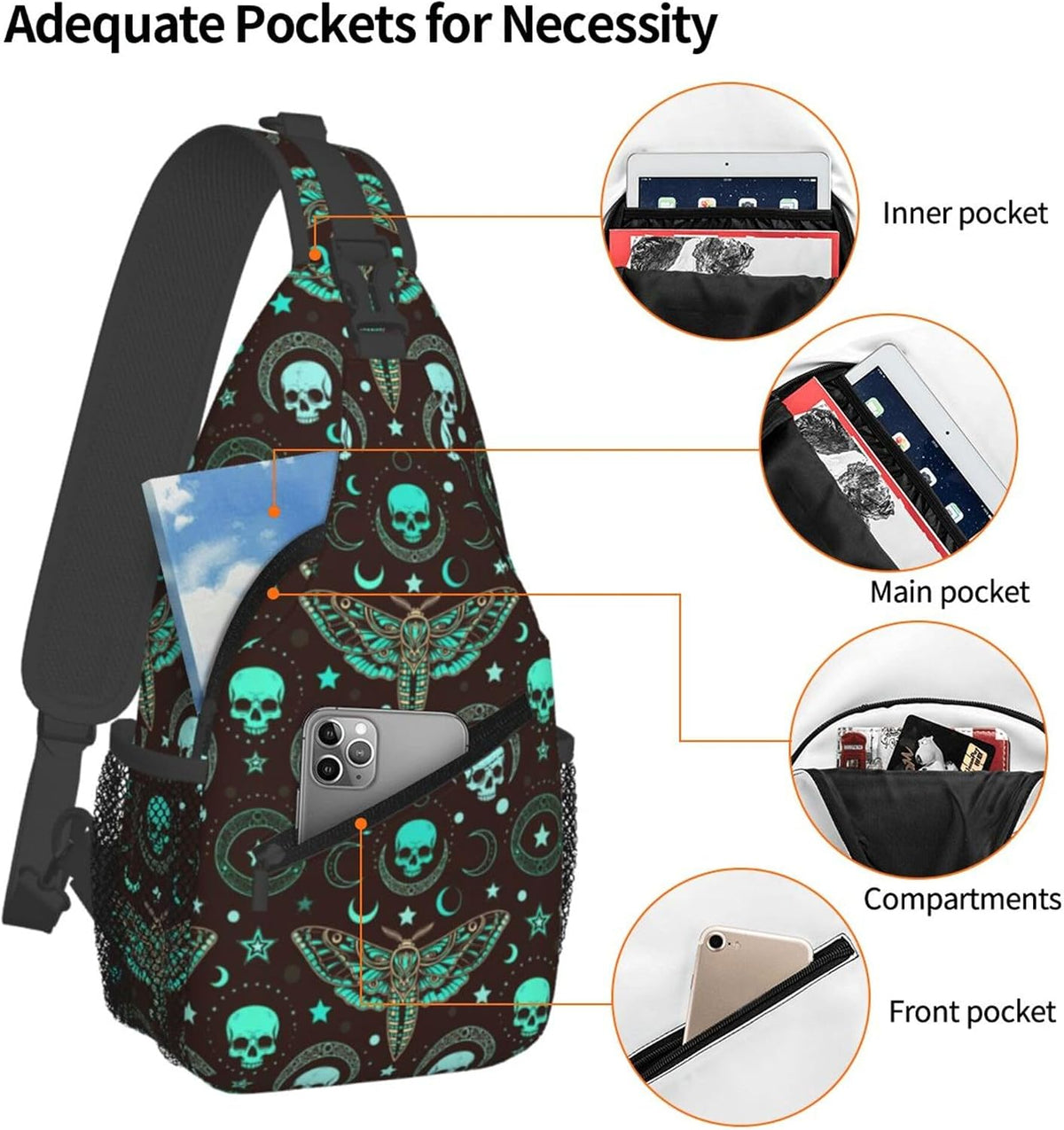 Men Women Sling Shoulder Backpack Casual Carrying Tote Case Crossbody Travel Bag, Anti-Theft Multipurpose Carry On Bag, Dolphin Lotus Crossbody Bag