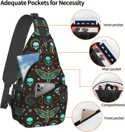 Men Women Sling Shoulder Backpack Casual Carrying Tote Case Crossbody Travel Bag, Anti-Theft Multipurpose Carry On Bag, Dolphin Lotus Crossbody Bag