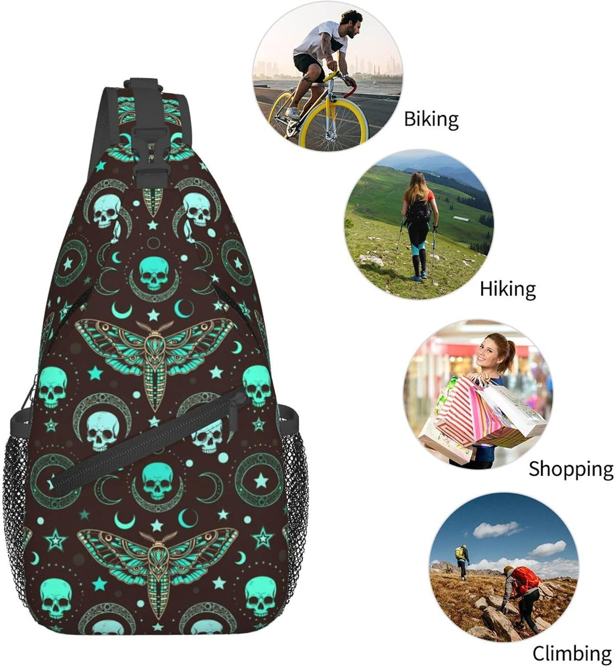 Men Women Sling Shoulder Backpack Casual Carrying Tote Case Crossbody Travel Bag, Anti-Theft Multipurpose Carry On Bag, Dolphin Lotus Crossbody Bag