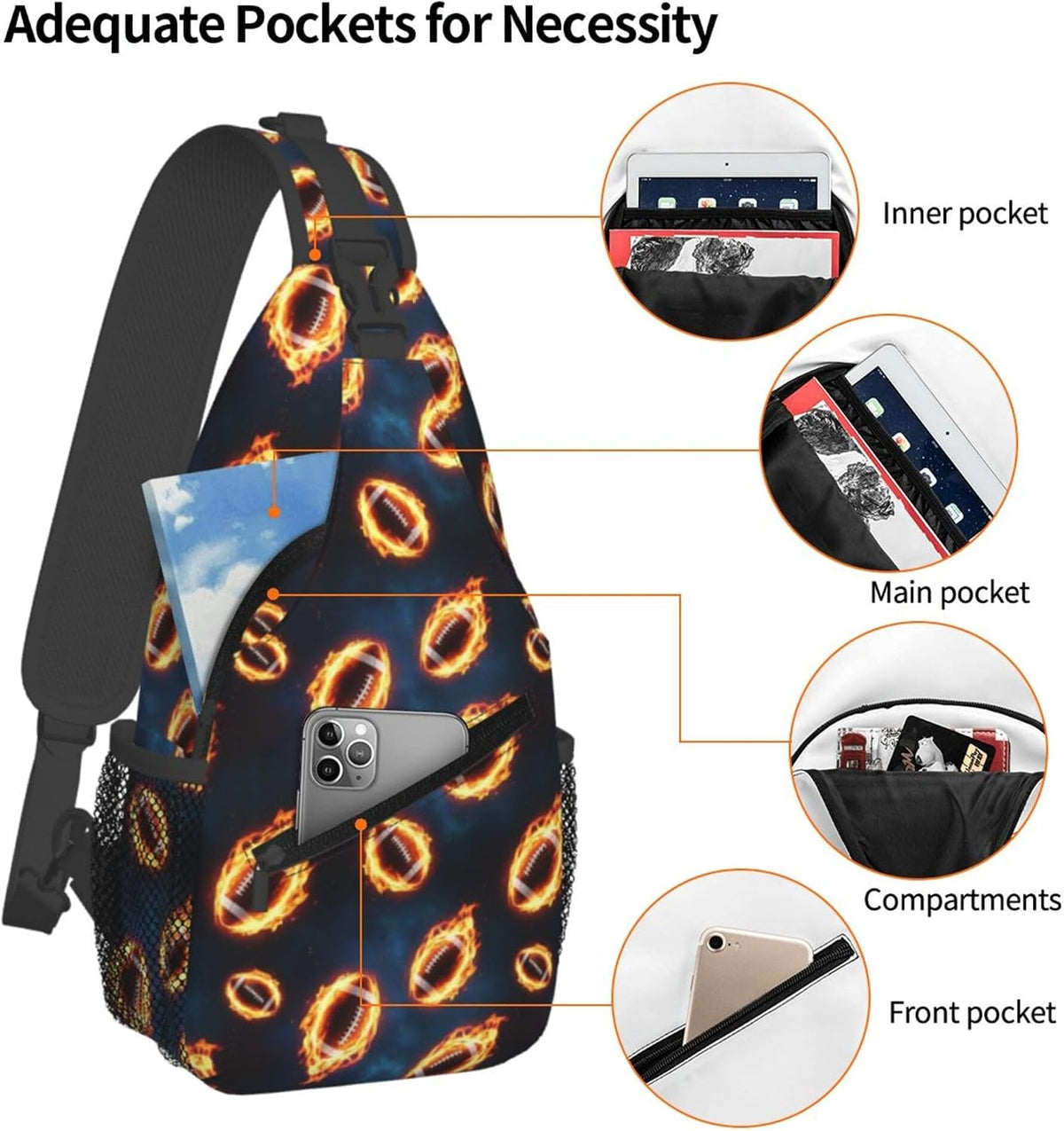 Men Women Sling Shoulder Backpack Casual Carrying Tote Case Crossbody Travel Bag, Anti-Theft Multipurpose Carry On Bag, Dolphin Lotus Crossbody Bag
