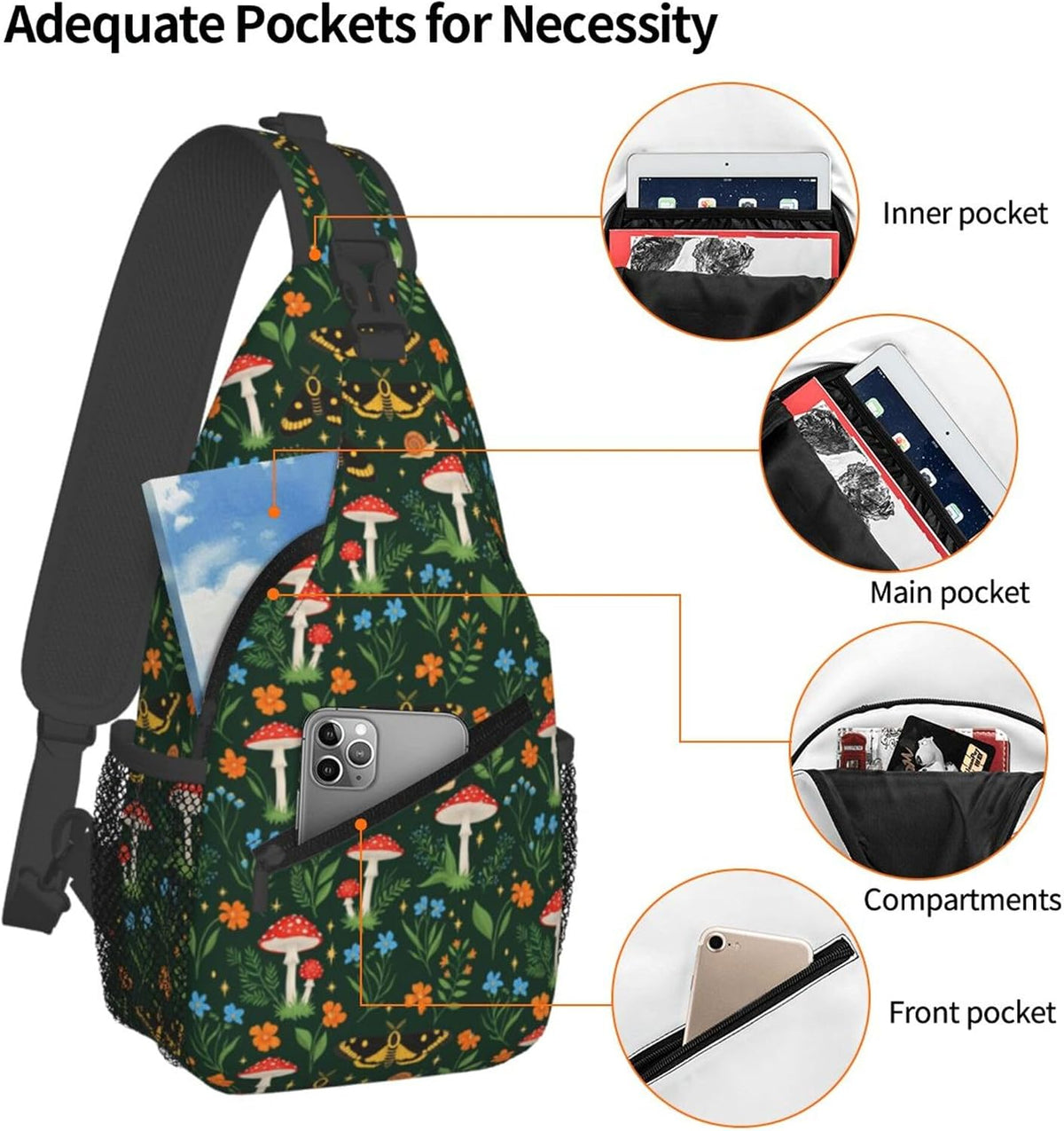 Men Women Sling Shoulder Backpack Casual Carrying Tote Case Crossbody Travel Bag, Anti-Theft Multipurpose Carry On Bag, Dolphin Lotus Crossbody Bag