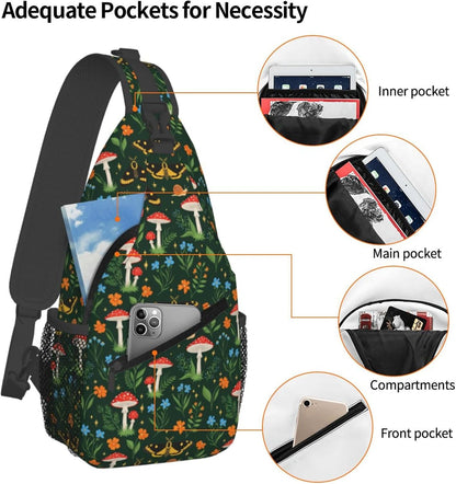 Men Women Sling Shoulder Backpack Casual Carrying Tote Case Crossbody Travel Bag, Anti-Theft Multipurpose Carry On Bag, Dolphin Lotus Crossbody Bag