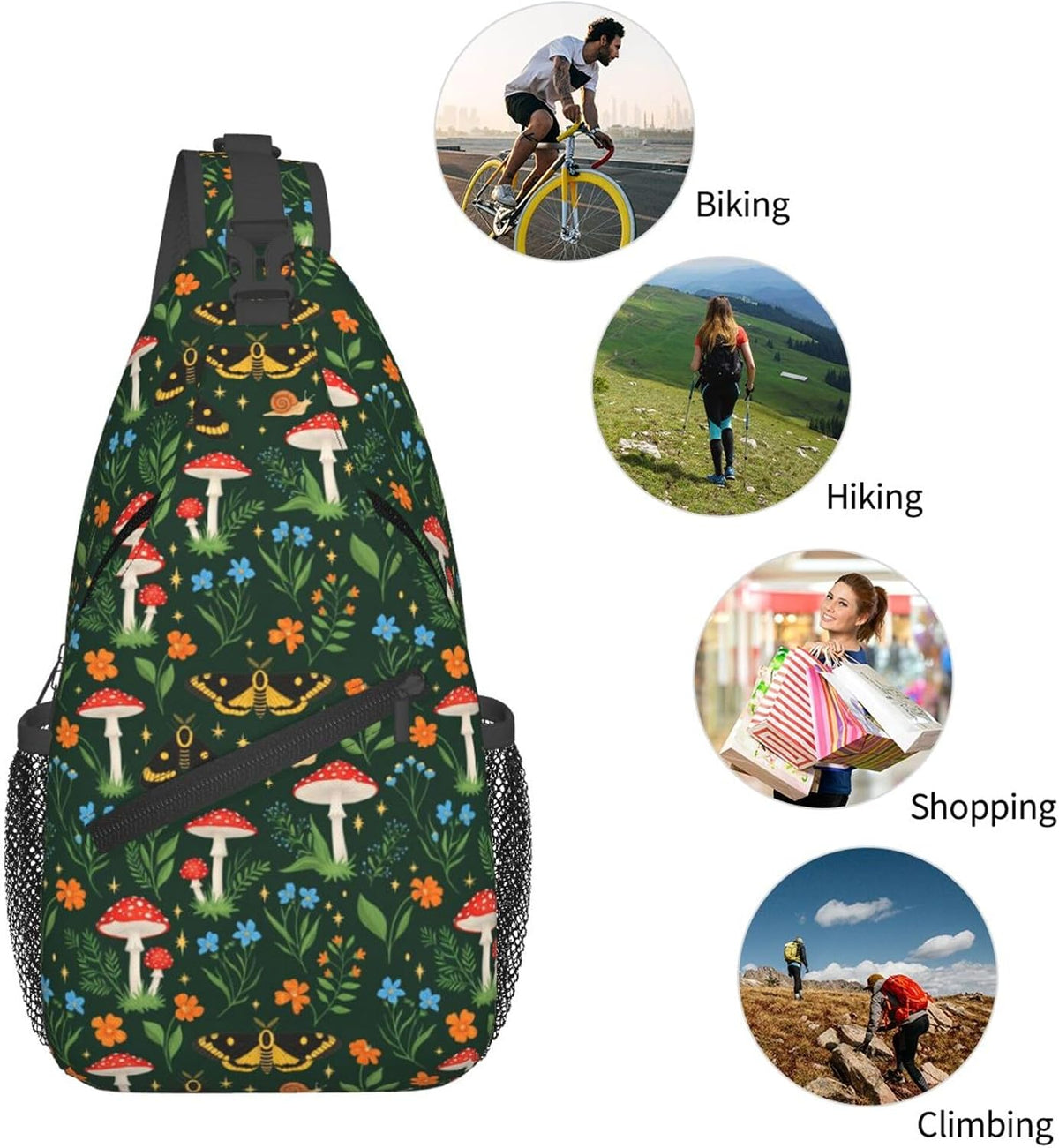 Men Women Sling Shoulder Backpack Casual Carrying Tote Case Crossbody Travel Bag, Anti-Theft Multipurpose Carry On Bag, Dolphin Lotus Crossbody Bag