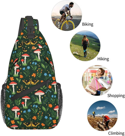 Men Women Sling Shoulder Backpack Casual Carrying Tote Case Crossbody Travel Bag, Anti-Theft Multipurpose Carry On Bag, Dolphin Lotus Crossbody Bag