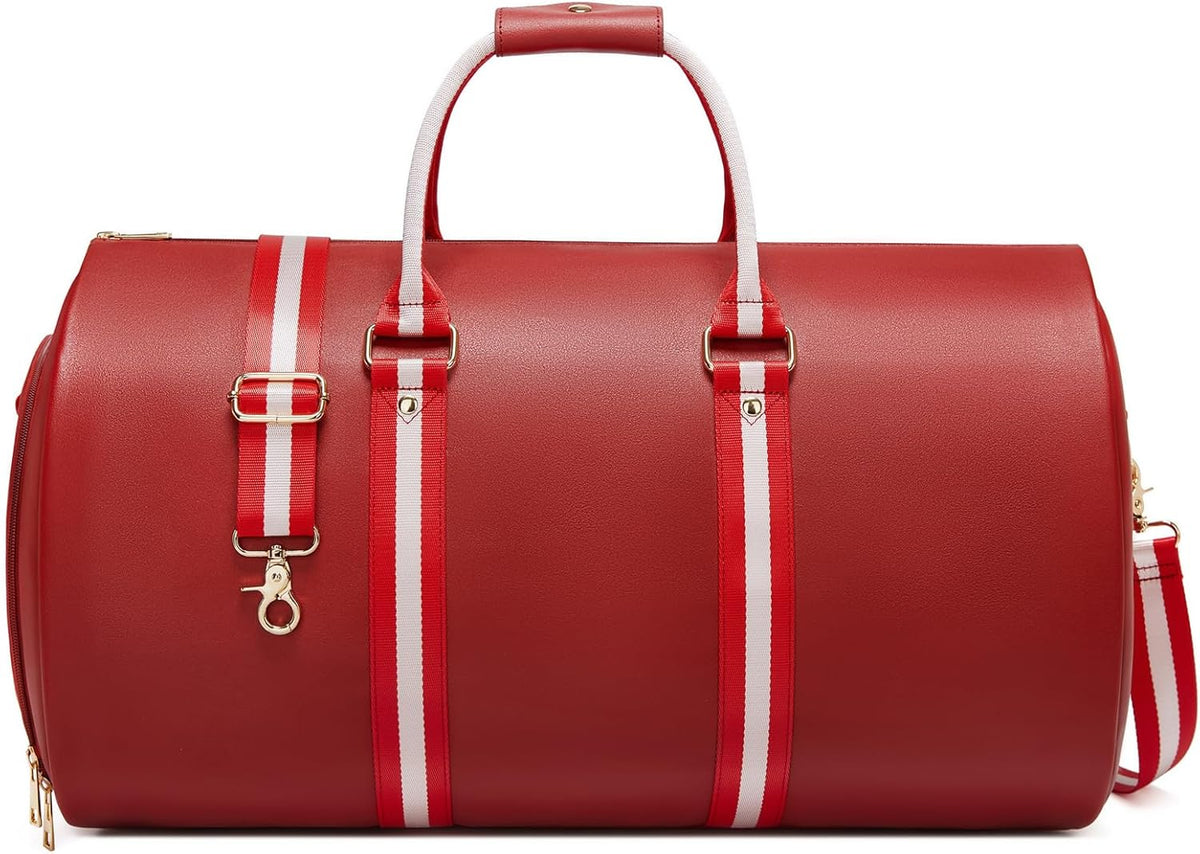 Leather Garment Bags for Travel, Convertible Carry on Garment Duffel Bag for Men, 2 in 1 Waterproof Foldable Travel Suit Bag with Shoulder Strap Weekender Bag with Shoe Pouch