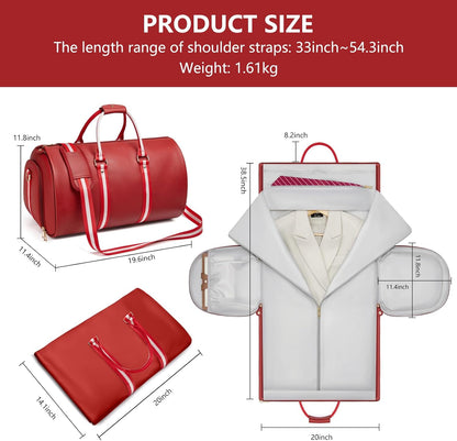 Leather Garment Bags for Travel, Convertible Carry on Garment Duffel Bag for Men, 2 in 1 Waterproof Foldable Travel Suit Bag with Shoulder Strap Weekender Bag with Shoe Pouch