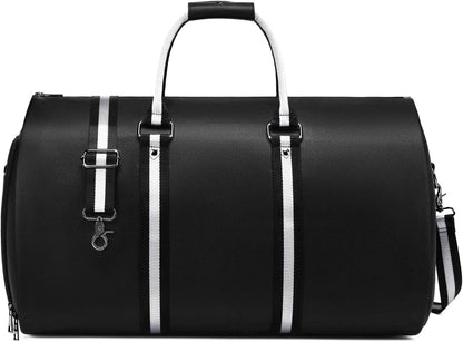 Leather Garment Bags for Travel, Convertible Carry on Garment Duffel Bag for Men, 2 in 1 Waterproof Foldable Travel Suit Bag with Shoulder Strap Weekender Bag with Shoe Pouch