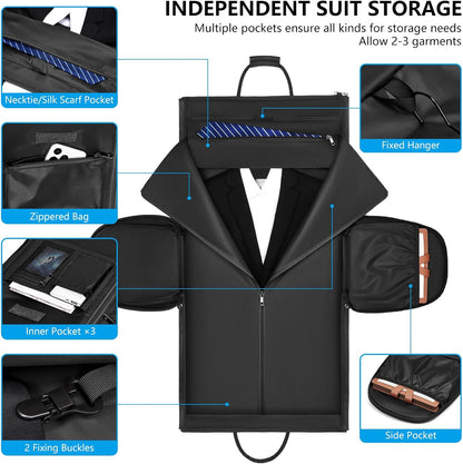 Leather Garment Bags for Travel, Convertible Carry on Garment Duffel Bag for Men, 2 in 1 Waterproof Foldable Travel Suit Bag with Shoulder Strap Weekender Bag with Shoe Pouch
