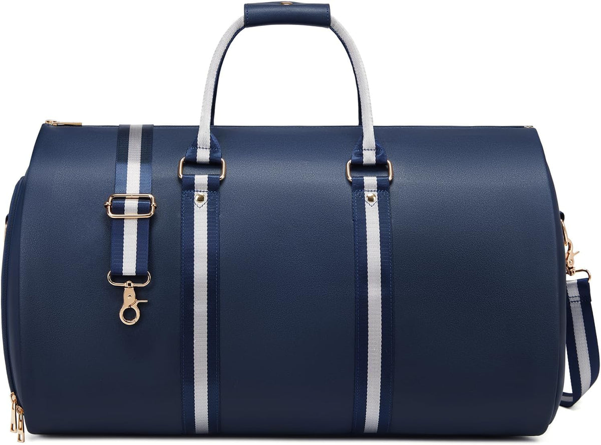 Leather Garment Bags for Travel, Convertible Carry on Garment Duffel Bag for Men, 2 in 1 Waterproof Foldable Travel Suit Bag with Shoulder Strap Weekender Bag with Shoe Pouch