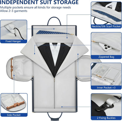 Leather Garment Bags for Travel, Convertible Carry on Garment Duffel Bag for Men, 2 in 1 Waterproof Foldable Travel Suit Bag with Shoulder Strap Weekender Bag with Shoe Pouch