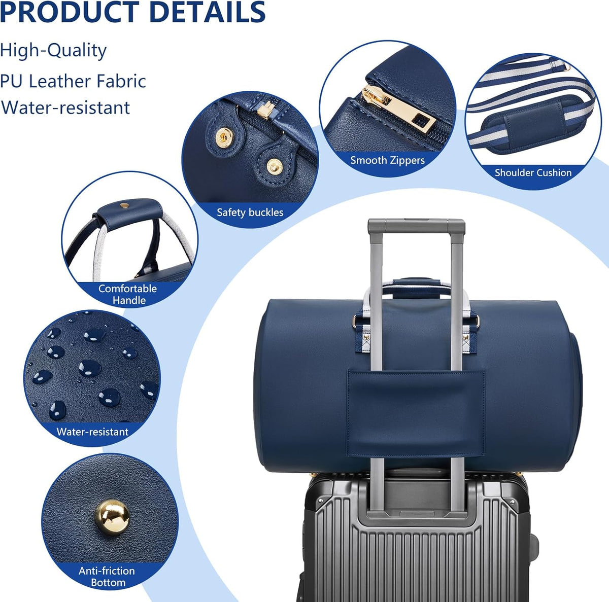 Leather Garment Bags for Travel, Convertible Carry on Garment Duffel Bag for Men, 2 in 1 Waterproof Foldable Travel Suit Bag with Shoulder Strap Weekender Bag with Shoe Pouch