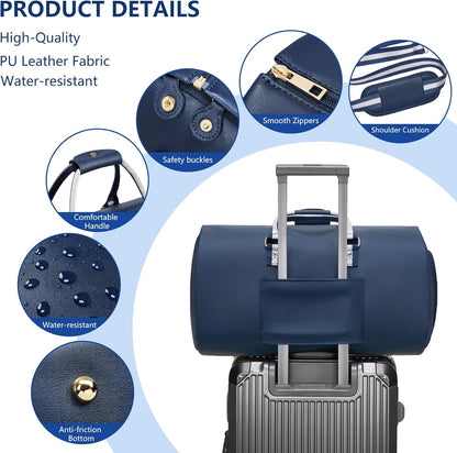 Leather Garment Bags for Travel, Convertible Carry on Garment Duffel Bag for Men, 2 in 1 Waterproof Foldable Travel Suit Bag with Shoulder Strap Weekender Bag with Shoe Pouch