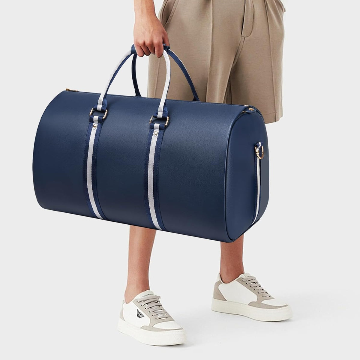 Leather Garment Bags for Travel, Convertible Carry on Garment Duffel Bag for Men, 2 in 1 Waterproof Foldable Travel Suit Bag with Shoulder Strap Weekender Bag with Shoe Pouch