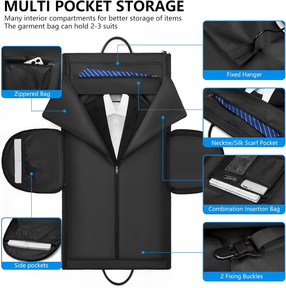 Leather Garment Bags for Travel, Convertible Carry on Garment Duffel Bag for Men, 2 in 1 Waterproof Foldable Travel Suit Bag with Shoulder Strap Weekender Bag with Shoe Pouch