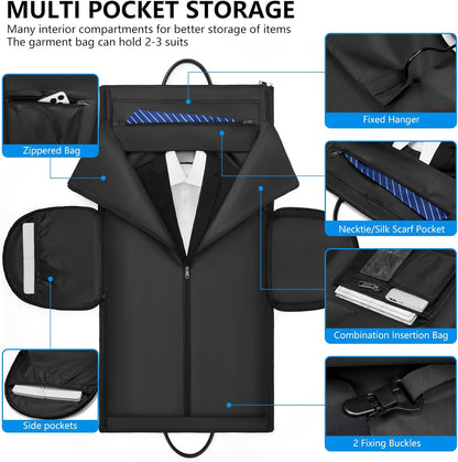 Leather Garment Bags for Travel, Convertible Carry on Garment Duffel Bag for Men, 2 in 1 Waterproof Foldable Travel Suit Bag with Shoulder Strap Weekender Bag with Shoe Pouch