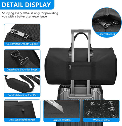 Leather Garment Bags for Travel, Convertible Carry on Garment Duffel Bag for Men, 2 in 1 Waterproof Foldable Travel Suit Bag with Shoulder Strap Weekender Bag with Shoe Pouch