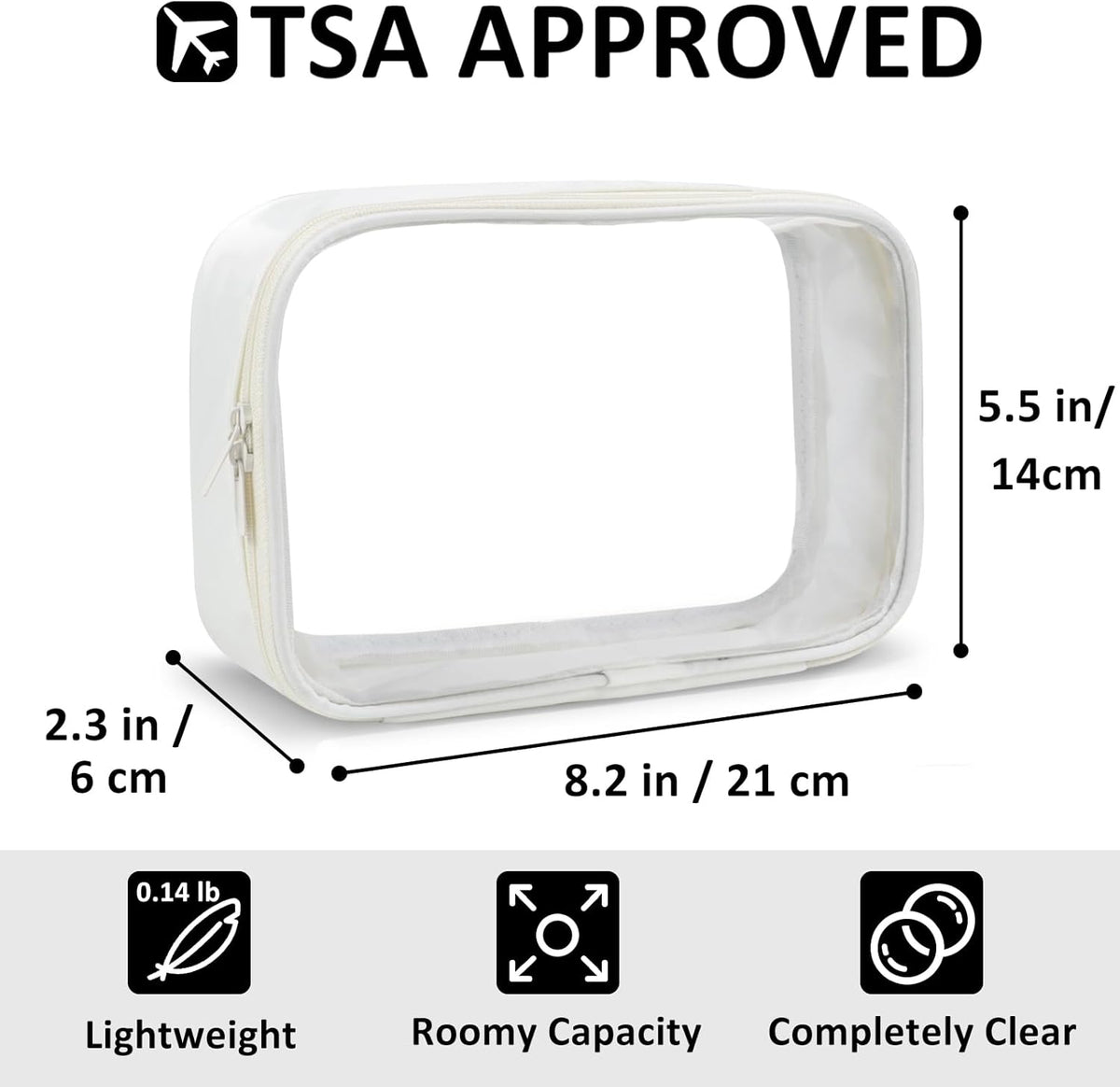 TSA Approved Toiletry Bag Clear Quart Size Travel Bags Makeup Bag | Large Opening, for Men and Women, Carry on Airline Compliant, Transparent Liquids Pouch, Grey