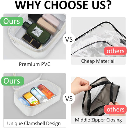 TSA Approved Toiletry Bag Clear Quart Size Travel Bags Makeup Bag | Large Opening, for Men and Women, Carry on Airline Compliant, Transparent Liquids Pouch, Grey
