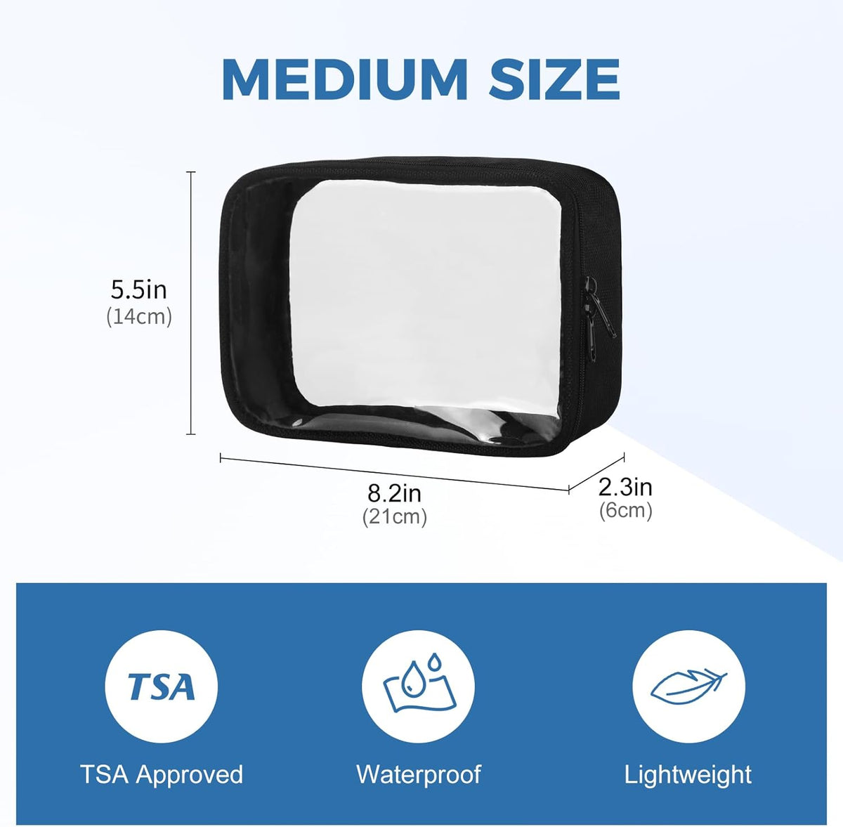 TSA Approved Toiletry Bag Clear Quart Size Travel Bags Makeup Bag | Large Opening, for Men and Women, Carry on Airline Compliant, Transparent Liquids Pouch, Grey