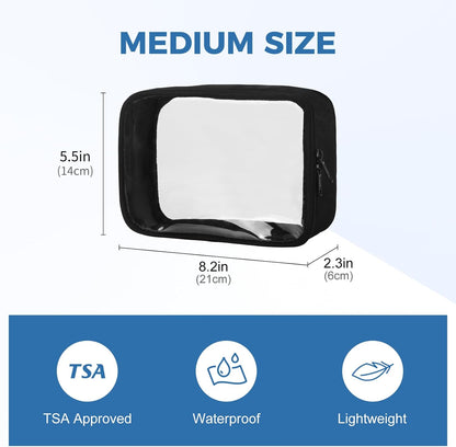 TSA Approved Toiletry Bag Clear Quart Size Travel Bags Makeup Bag | Large Opening, for Men and Women, Carry on Airline Compliant, Transparent Liquids Pouch, Grey