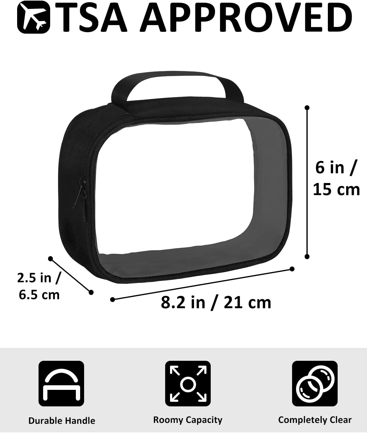 TSA Approved Toiletry Bag Clear Quart Size Travel Bags Makeup Bag | Large Opening, for Men and Women, Carry on Airline Compliant, Transparent Liquids Pouch, Grey