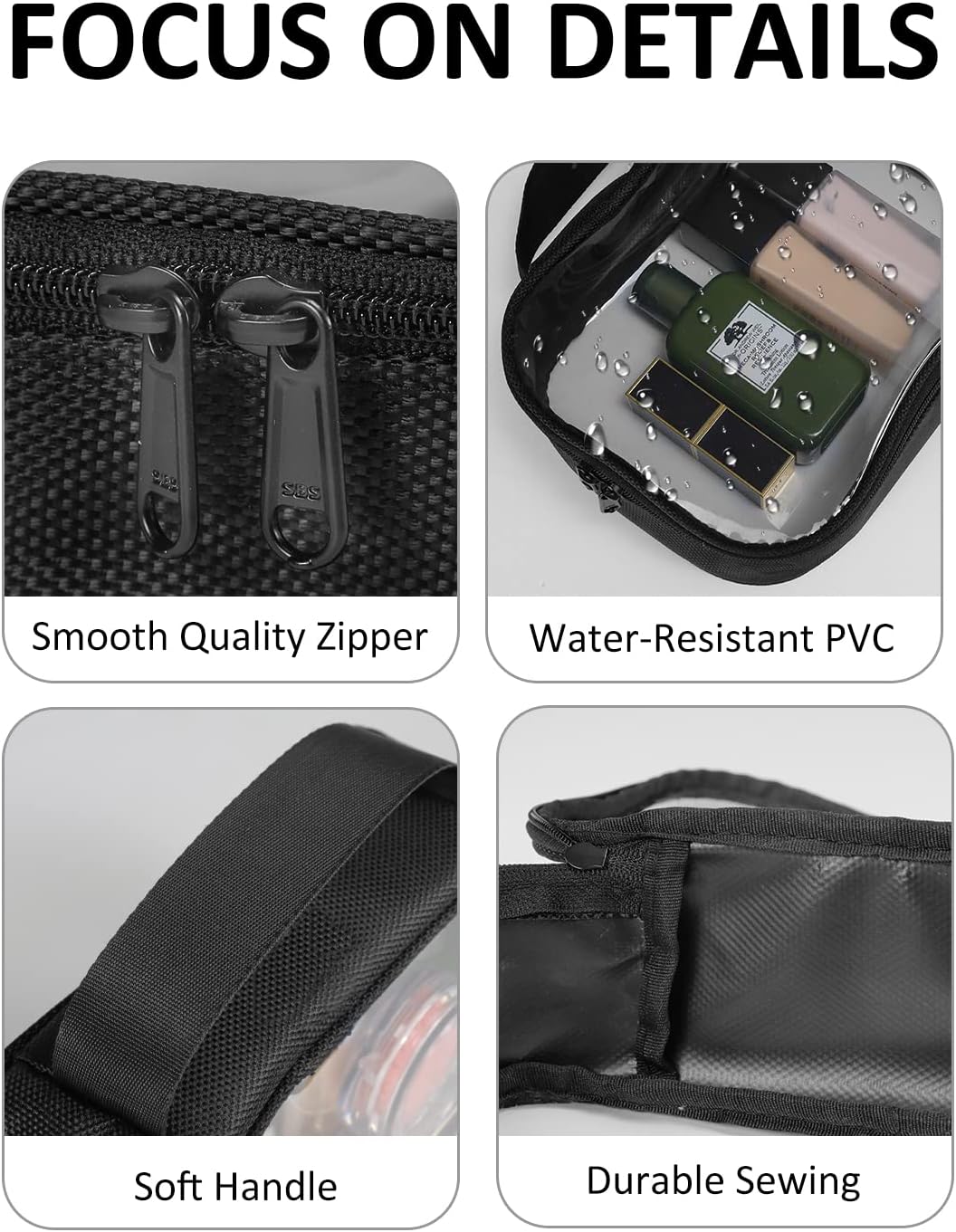 TSA Approved Toiletry Bag Clear Quart Size Travel Bags Makeup Bag | Large Opening, for Men and Women, Carry on Airline Compliant, Transparent Liquids Pouch, Grey