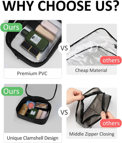 TSA Approved Toiletry Bag Clear Quart Size Travel Bags Makeup Bag | Large Opening, for Men and Women, Carry on Airline Compliant, Transparent Liquids Pouch, Grey