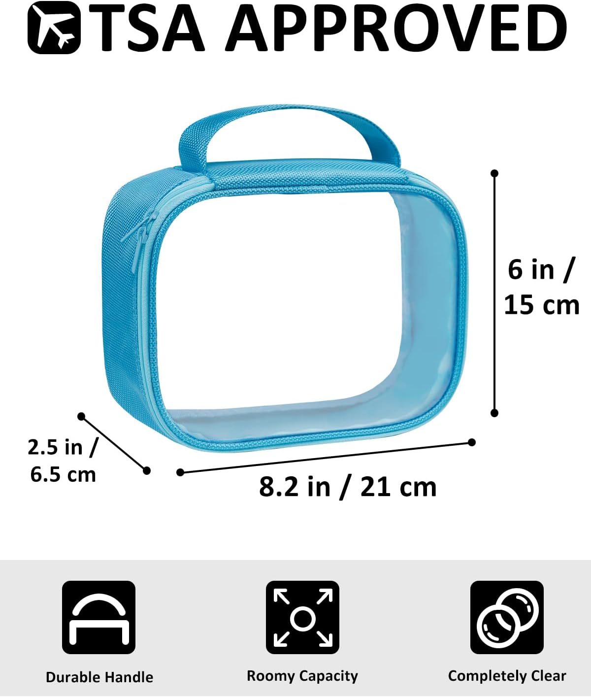 TSA Approved Toiletry Bag Clear Quart Size Travel Bags Makeup Bag | Large Opening, for Men and Women, Carry on Airline Compliant, Transparent Liquids Pouch, Grey