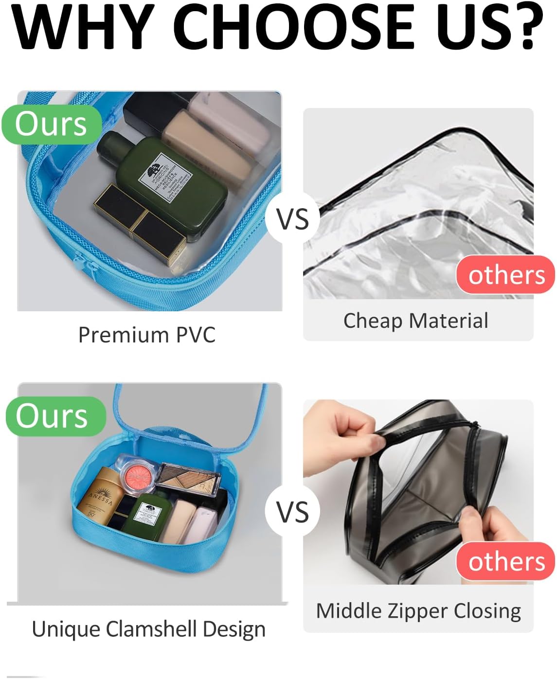 TSA Approved Toiletry Bag Clear Quart Size Travel Bags Makeup Bag | Large Opening, for Men and Women, Carry on Airline Compliant, Transparent Liquids Pouch, Grey
