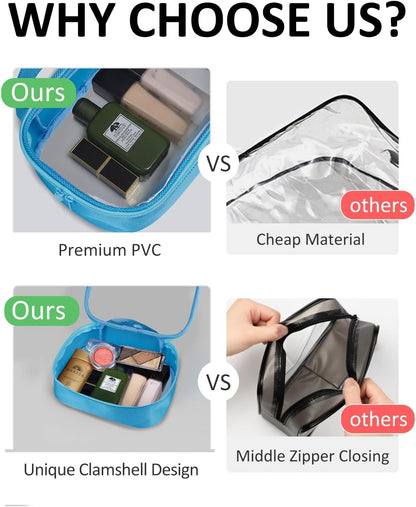 TSA Approved Toiletry Bag Clear Quart Size Travel Bags Makeup Bag | Large Opening, for Men and Women, Carry on Airline Compliant, Transparent Liquids Pouch, Grey