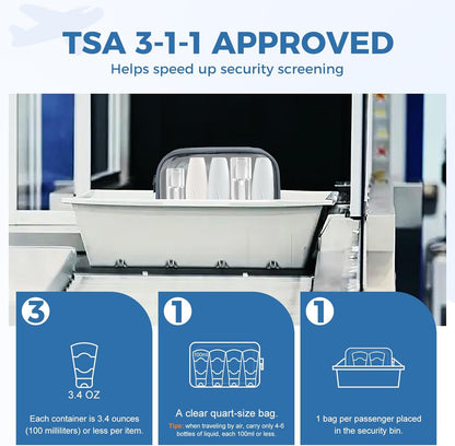 TSA Approved Toiletry Bag Clear Quart Size Travel Bags Makeup Bag | Large Opening, for Men and Women, Carry on Airline Compliant, Transparent Liquids Pouch, Grey