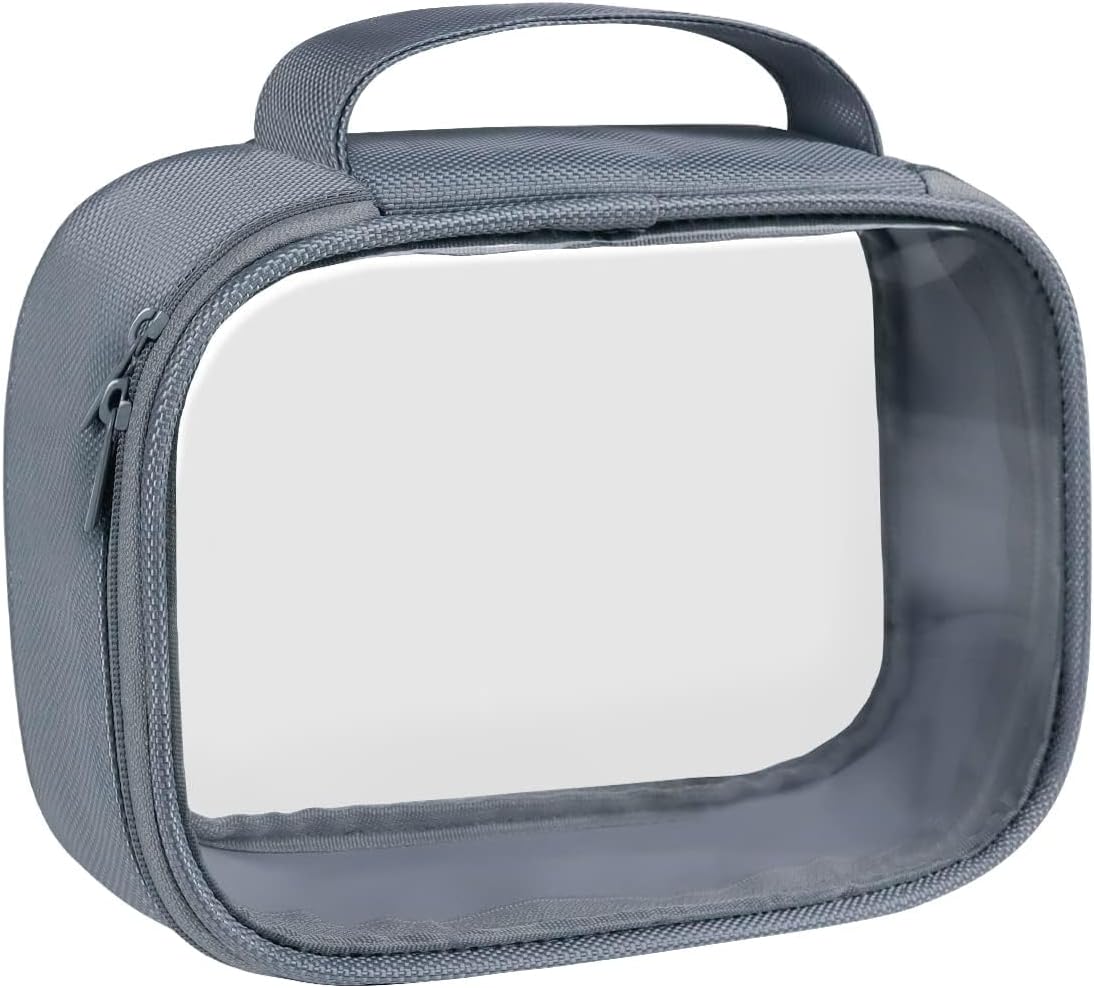 TSA Approved Toiletry Bag Clear Quart Size Travel Bags Makeup Bag | Large Opening, for Men and Women, Carry on Airline Compliant, Transparent Liquids Pouch, Grey