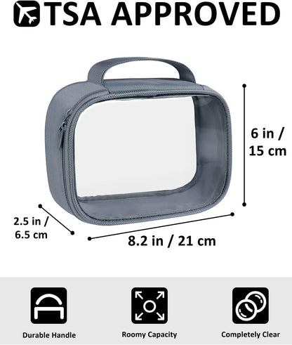 TSA Approved Toiletry Bag Clear Quart Size Travel Bags Makeup Bag | Large Opening, for Men and Women, Carry on Airline Compliant, Transparent Liquids Pouch, Grey