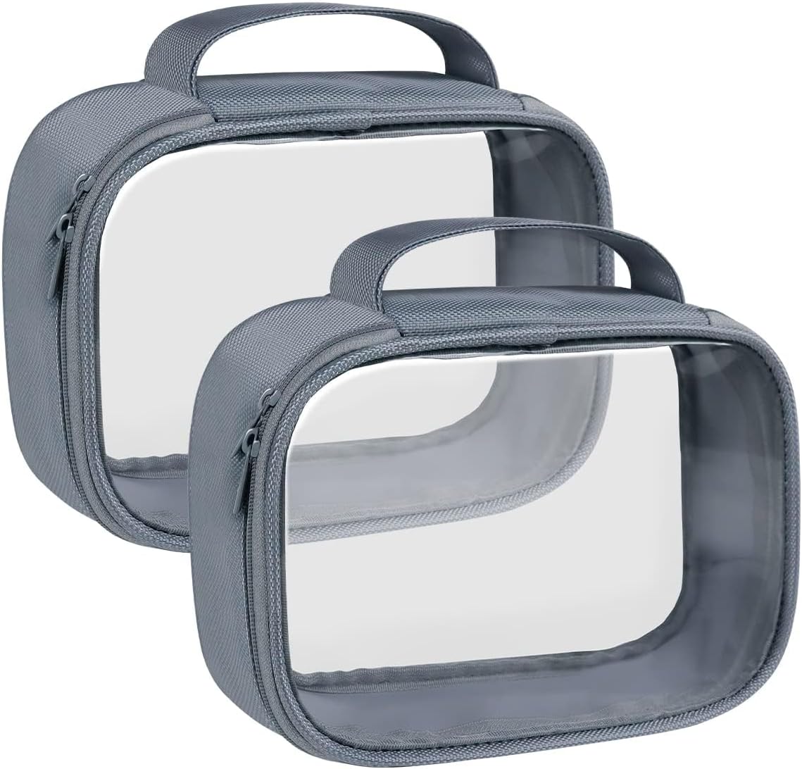 TSA Approved Toiletry Bag Clear Quart Size Travel Bags Makeup Bag | Large Opening, for Men and Women, Carry on Airline Compliant, Transparent Liquids Pouch, Grey