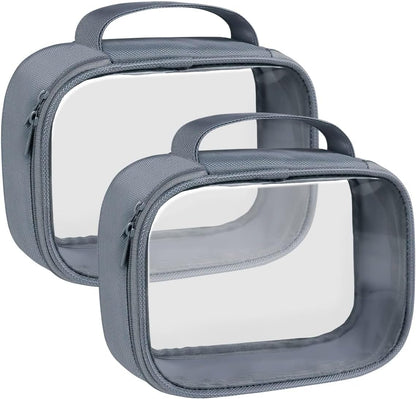 TSA Approved Toiletry Bag Clear Quart Size Travel Bags Makeup Bag | Large Opening, for Men and Women, Carry on Airline Compliant, Transparent Liquids Pouch, Grey