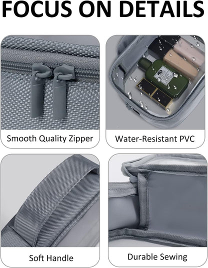 TSA Approved Toiletry Bag Clear Quart Size Travel Bags Makeup Bag | Large Opening, for Men and Women, Carry on Airline Compliant, Transparent Liquids Pouch, Grey