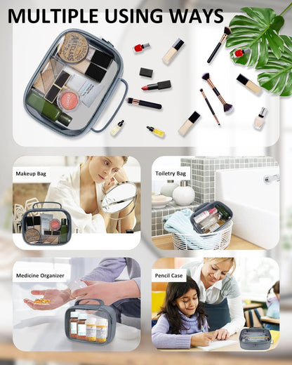 TSA Approved Toiletry Bag Clear Quart Size Travel Bags Makeup Bag | Large Opening, for Men and Women, Carry on Airline Compliant, Transparent Liquids Pouch, Grey