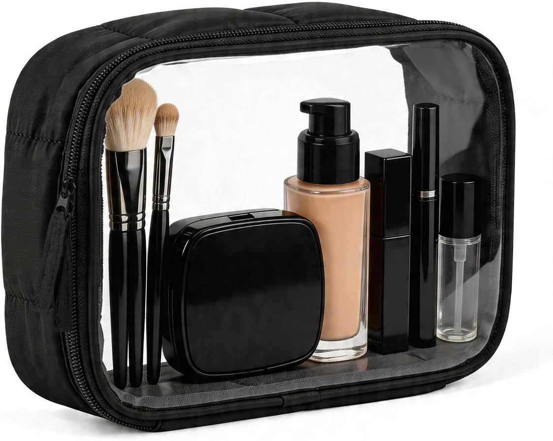TSA Approved Toiletry Bag Clear Quart Size Travel Bags Makeup Bag | Large Opening, for Men and Women, Carry on Airline Compliant, Transparent Liquids Pouch, Grey