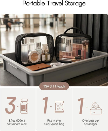 TSA Approved Toiletry Bag Clear Quart Size Travel Bags Makeup Bag | Large Opening, for Men and Women, Carry on Airline Compliant, Transparent Liquids Pouch, Grey